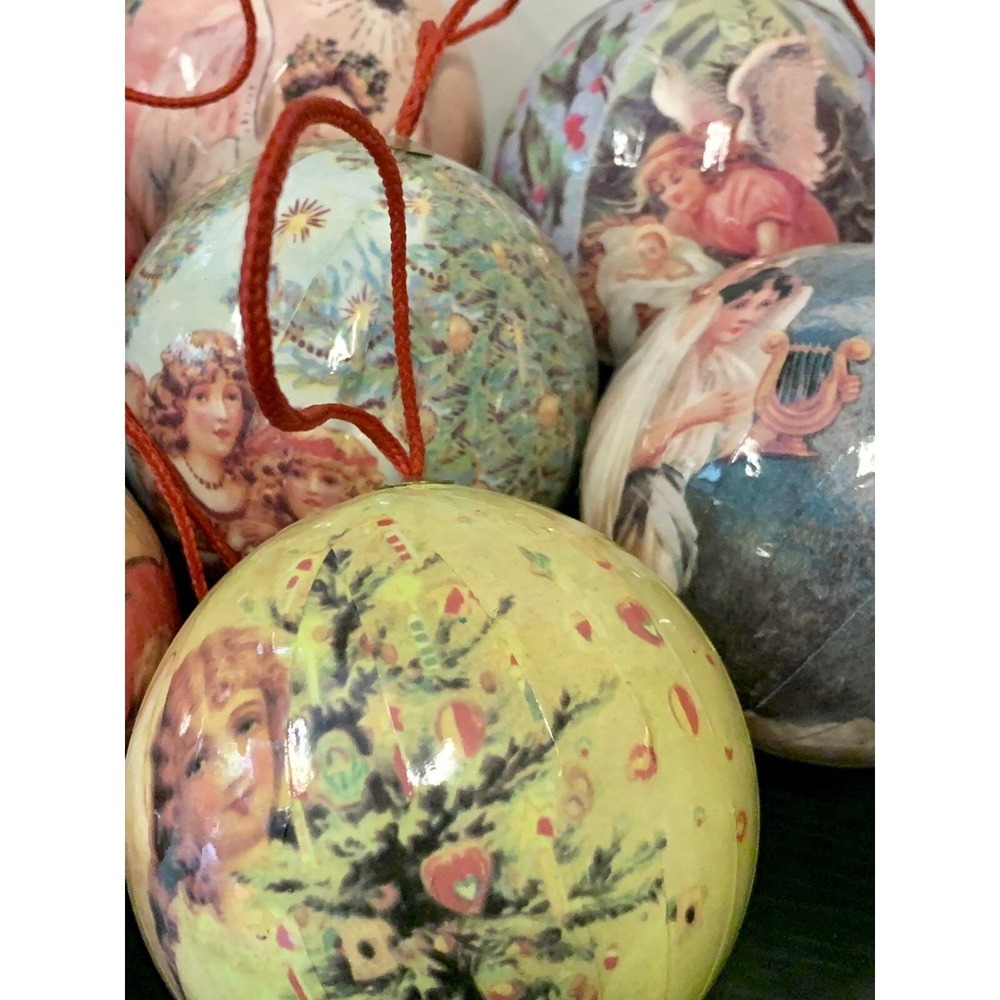 Vintage Paper Mache Germany Tree Victorian Style Christmas Ornaments Lot Of 12 - Picture 3 of 8